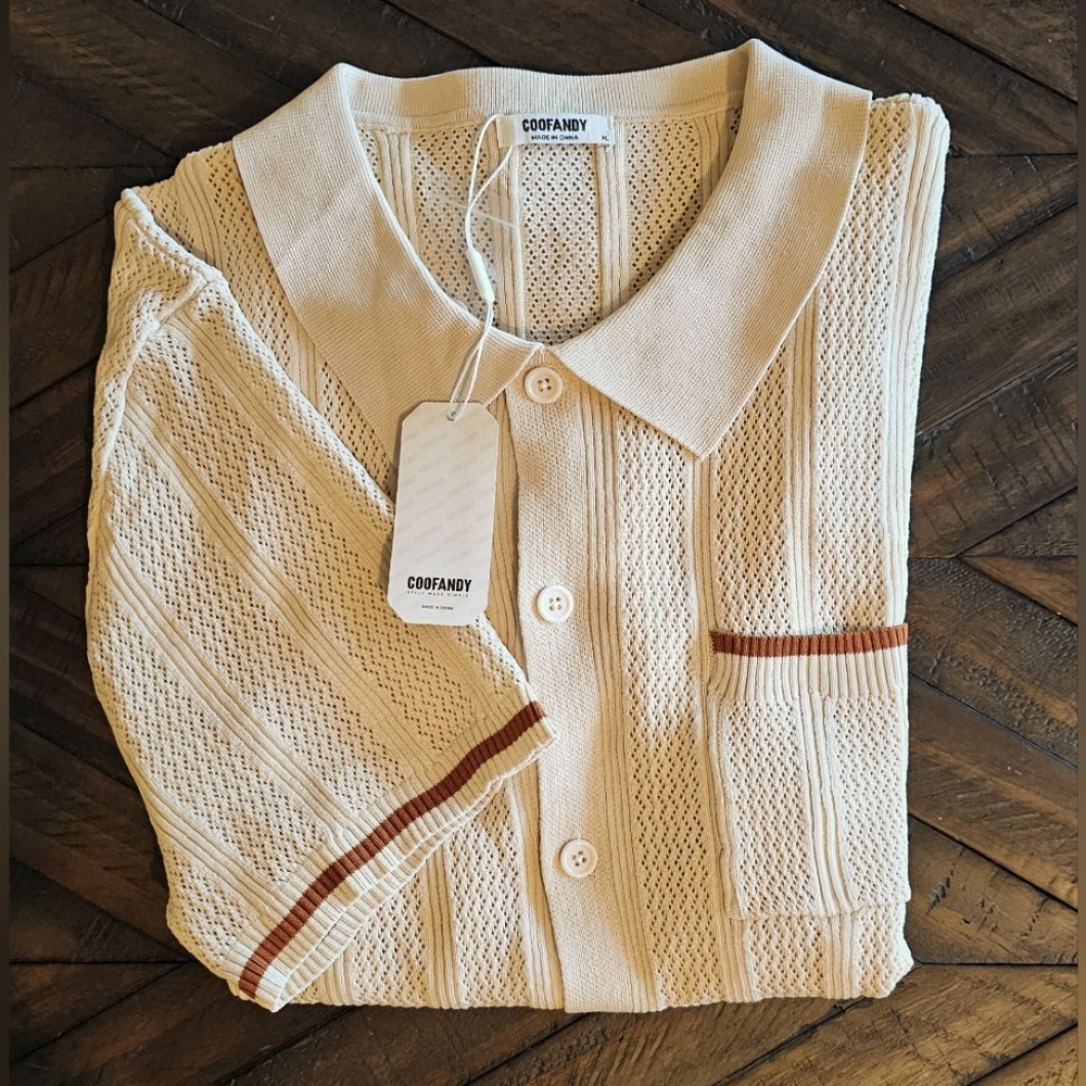 COOFANDY Vintage knit shirt. NWT, XL - Picture 2 of 13
